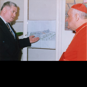 RADM Carey Conversing with Cardinal Bidawid in Baghdad, Iraq: 1998 regarding new Cathedral in Baghdad